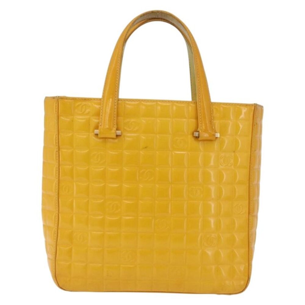 Chanel Chocolate Bar Cc Quilted Patent Yellow Patent_Leather Tote Bag Bag
